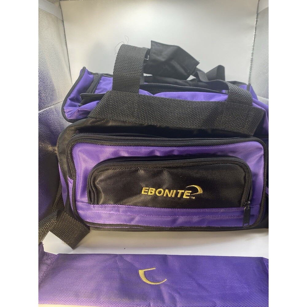 Ebonite Purple Black Bowling Ball Bag Single Tote Carry Case w/ Strap Pockets